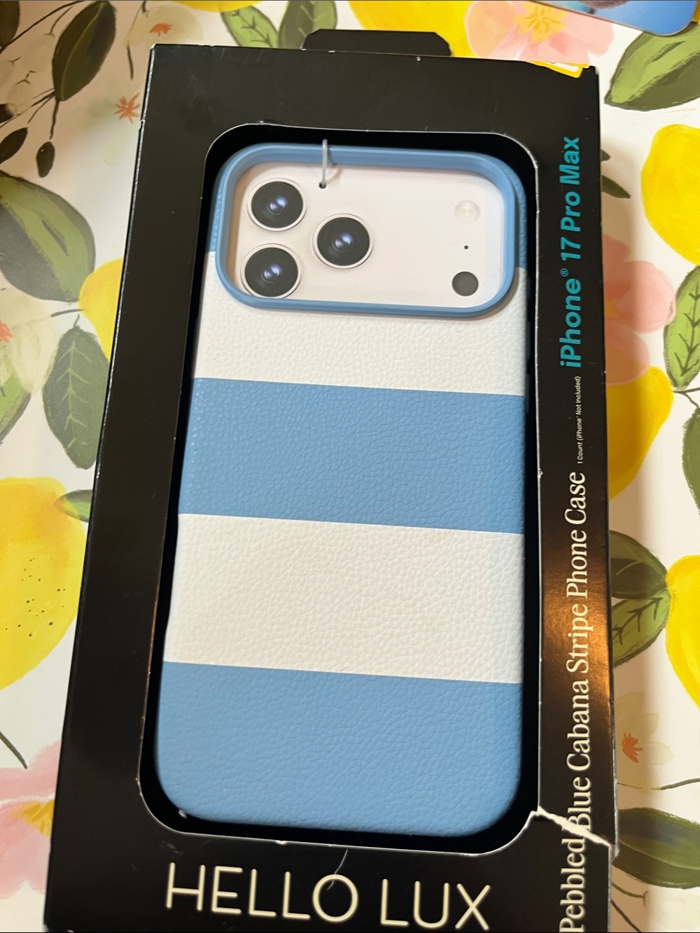 Pebbled Blue & White Cabana Stripe iPhone Case for iPhone 17 Pro Max